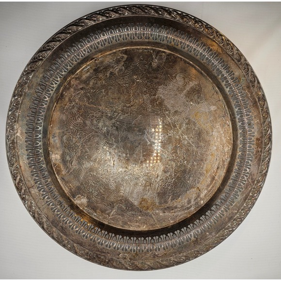 Other - Wm Rogers & Son Spring Flower 2070 Silver Plated Round Serving Tray 12" Vintage